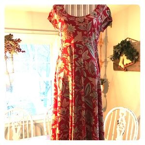 Chaps red paisley maxi dress scoop neck jersey lg